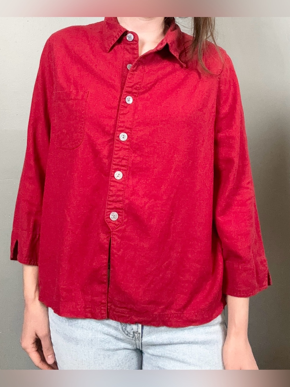 Vintage Blair Tomato Red Cotton Linen Button Down Top